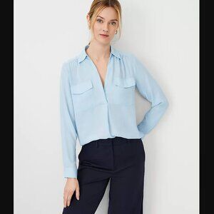 Ann Taylor camp shirt blouse, light blue, small